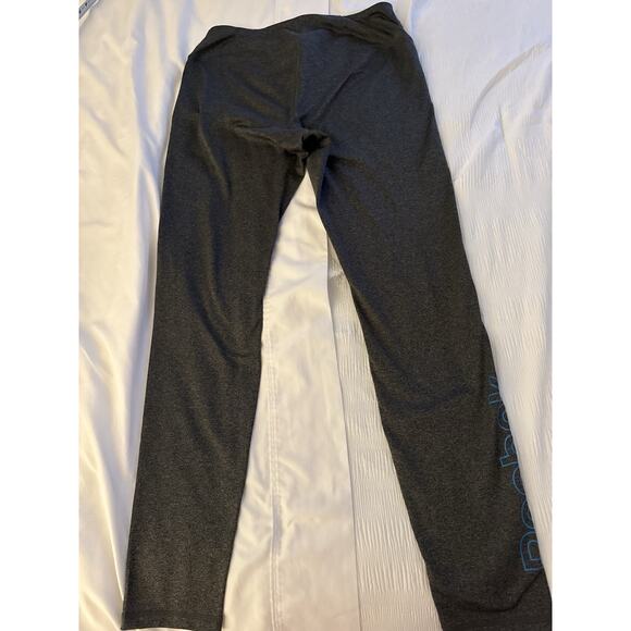 Reebok Yoga Pants Gray Blue Logo Women's Medium Activewear Athletic Sport Ankle - Picture 3 of 4